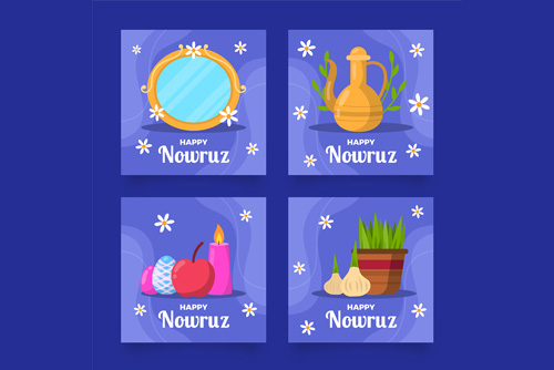 وکتور لایه باز EPS و Ai قالب پست اینستاگرام هفت سین شامل تخم مرغ رنگی و سبزه و آینه و سیر و شمع و سرکه ویژه عید نوروز 